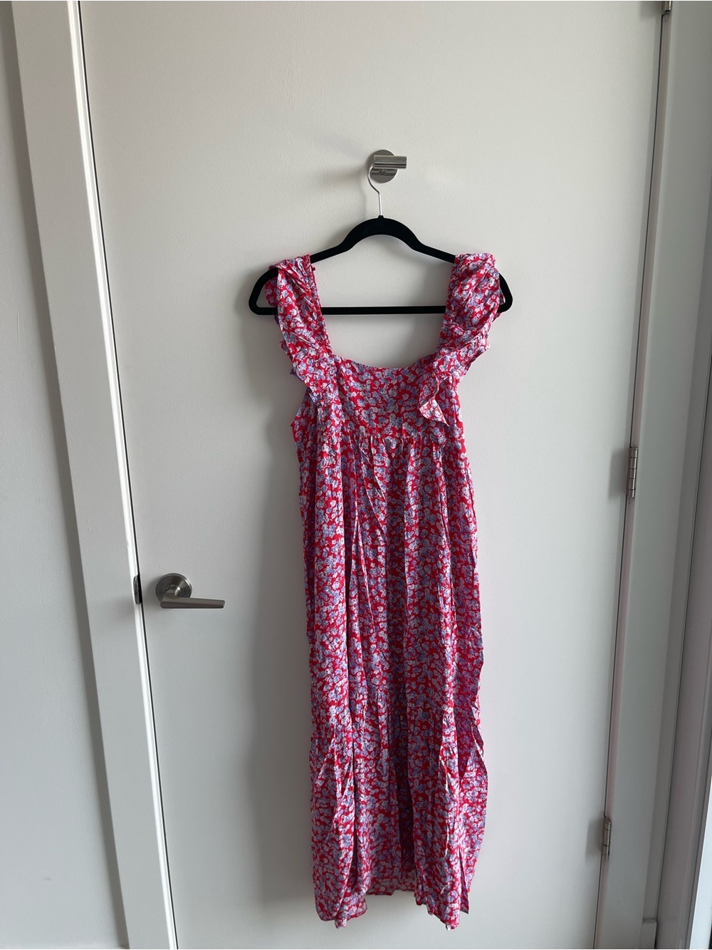 Zara Red Floral Ruffled Midi Dress